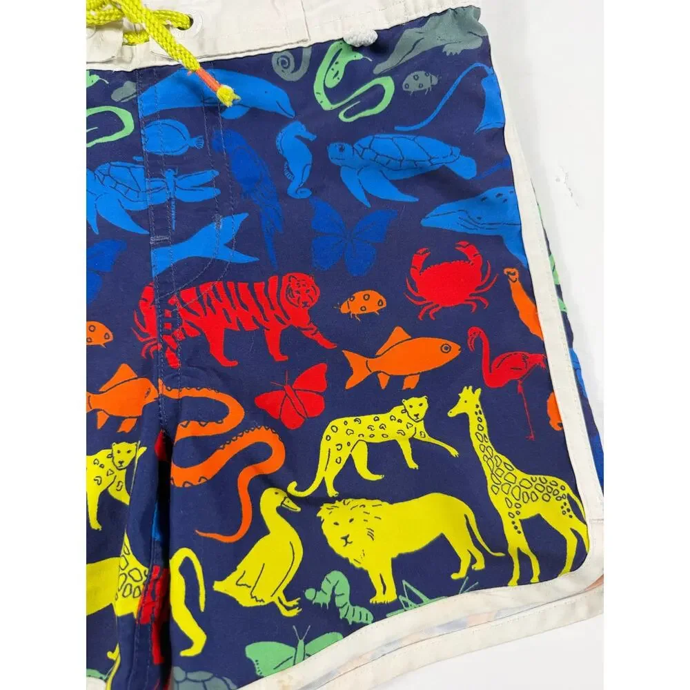 Mini Boden Animal Print Swim Trunks Navy Multicolor Size 5-6 swim shorts